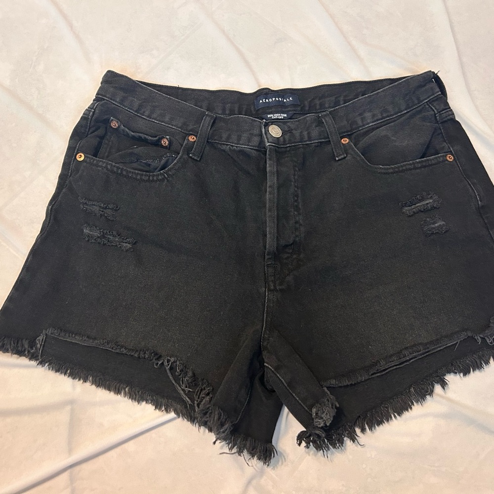 Aeropostale Black Distressed Jean Shorts